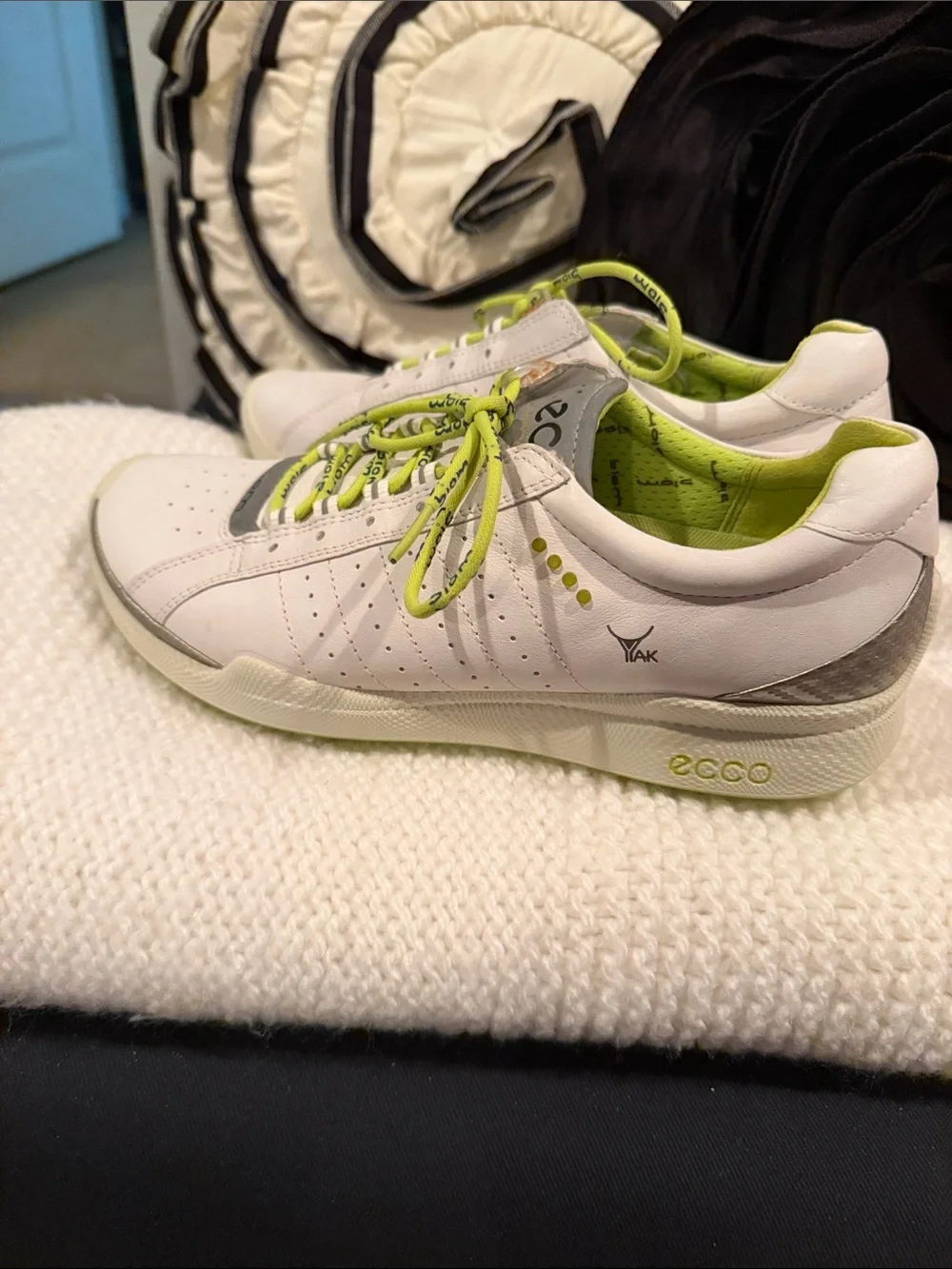 ECCO Women's White Biom Golf shoes with Lime Accents